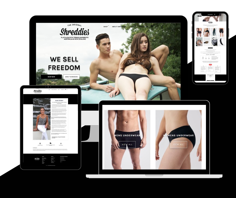 An Online Shop web page showing a couple wearing underwear