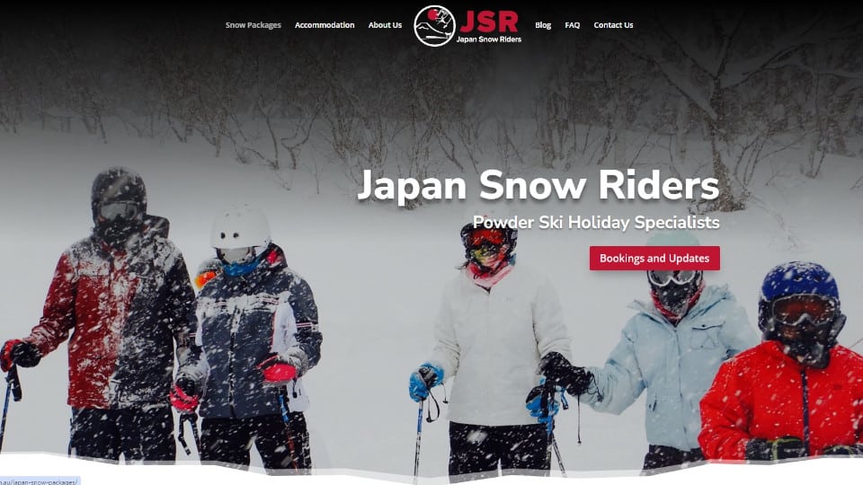 Homepage for Japan Snow Riders by a local Cairns website designer