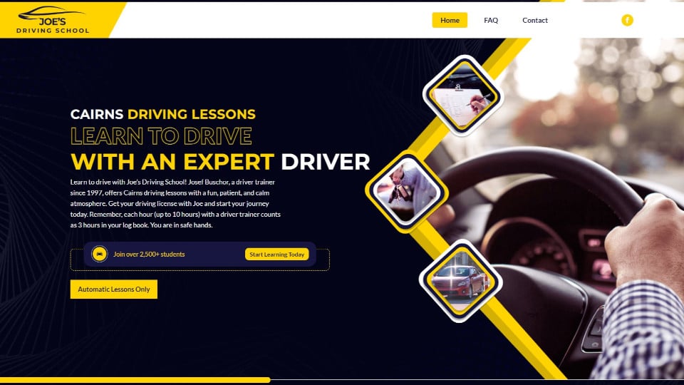 Joe's Driving School homepage designed by a local Cairns web design agency